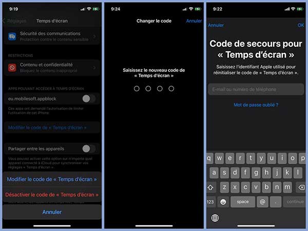 Changer le code Temps d'écran oublié sur iPhone avec Apple ID