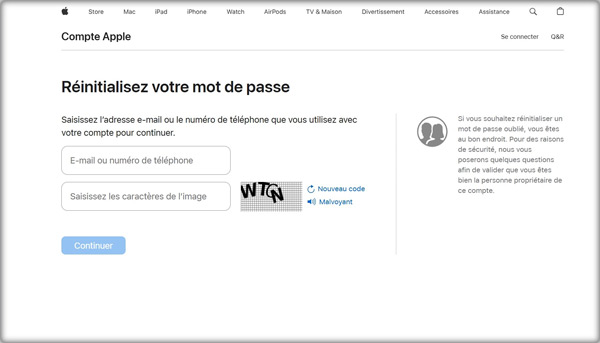 Réinitialiser votre mot de passe sur iforgot.apple.com