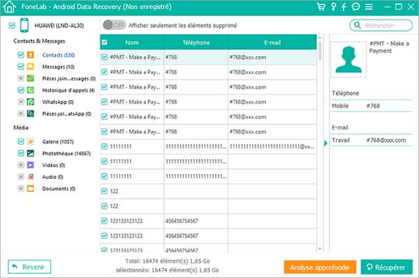 Prévisualiser les contacts scannés