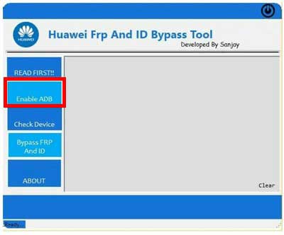 Activer le débogage USB et préparer l'appareil sur Huawei FRP and ID Bypass Tool