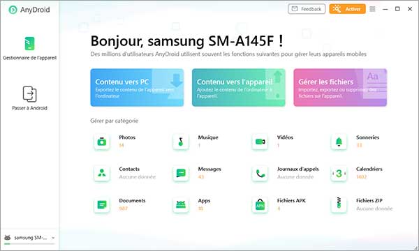 Connecter l'appareil avec AnyDroid