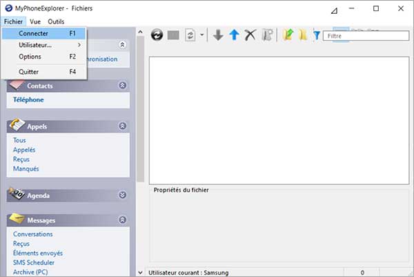 Connecter l'appareil avec MyPhoneExplorer