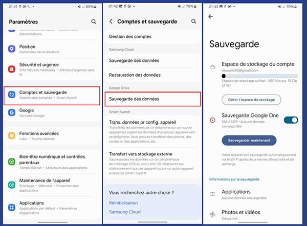 Sauvegarder un Samsung avec Google Drive