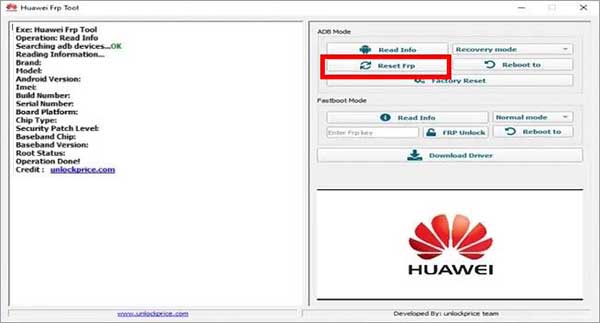 Réinitialiser le FRP sur Huawei FRP Tool