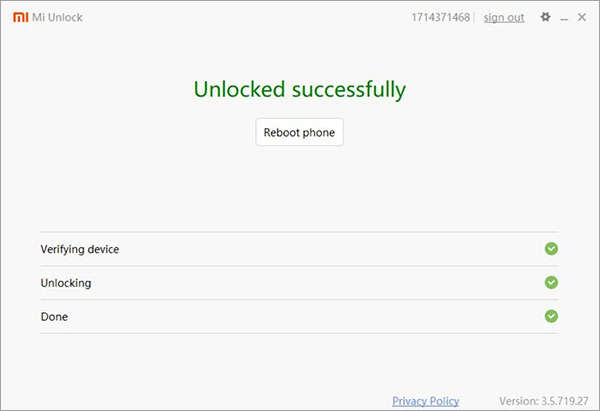 Déverrouiller Xiaomi avec Mi Unlock avec succès