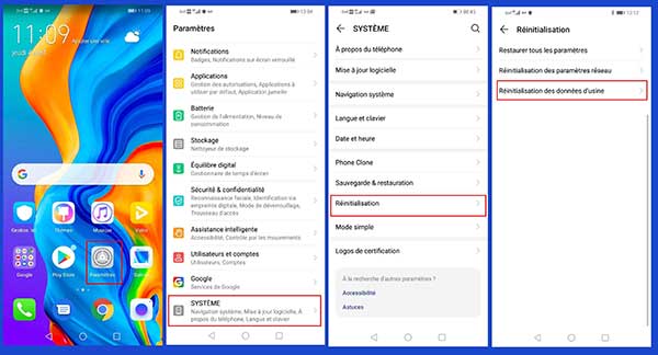 Réinitialiser Huawei via les paramètres du téléphone