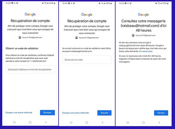 Réinitialiser le mot de passe Gmail avec l'adresse email de récupération