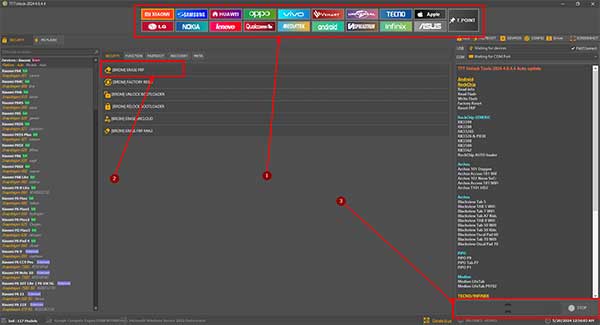 Lancement du processus de ERASE FRP sur TFT Unlock Tool