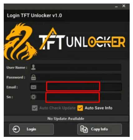 Sélection de l'option ERASE FRP sur TFT Unlock Tool