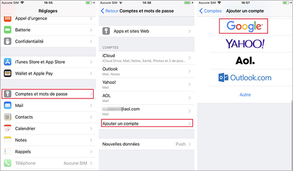 Configurer le compte Google sur iPhone