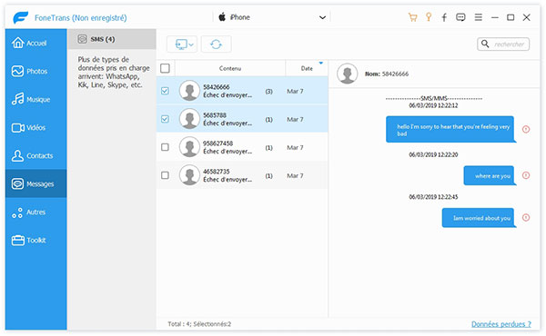 Transférer des SMS iPhone vers PC par FoneTrans