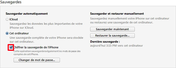 Crypter la sauvegarde iPhone sur iTunes