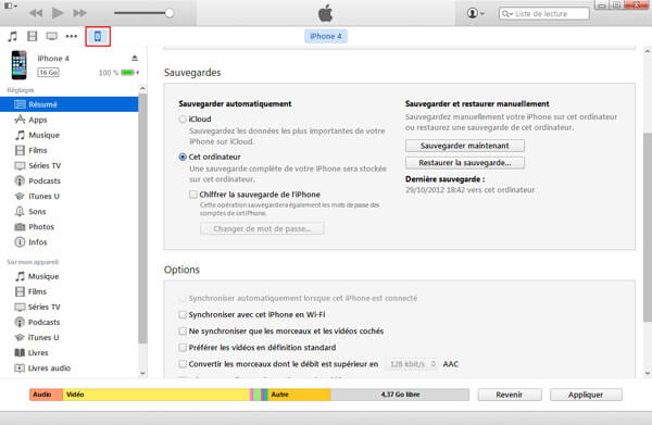 Restaurer la Sauvegarde iTunes