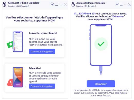 Connecter l'appareil pour supprimer le MDM