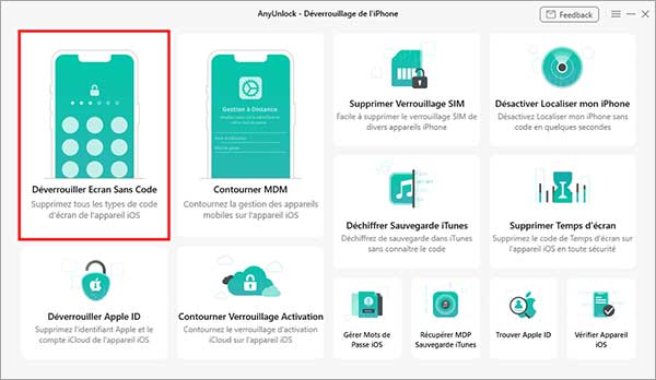 Déverrouiller écran sans code sur AnyUnlock