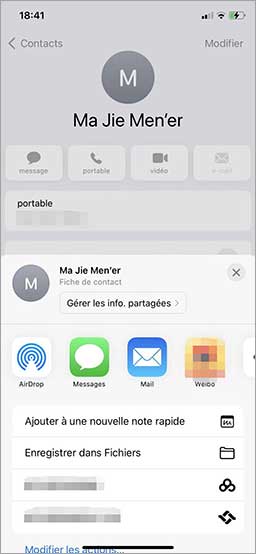 Exporter le contact iPhone par mail