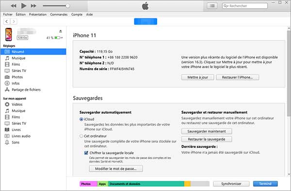 Sauvegarder et restaurer iPhone avec iTunes