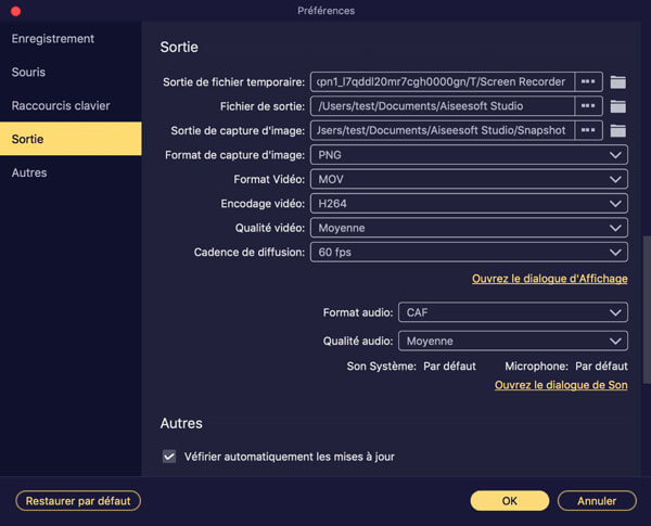 Définir les préférences de l'audio