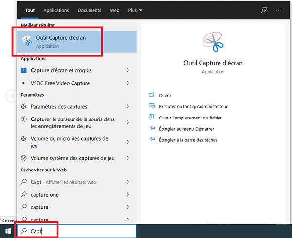 L'outil Capture d'écran de Windows