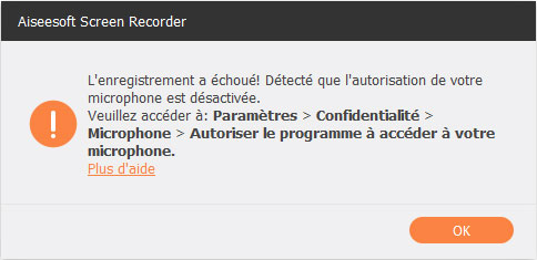 Autorisation de la caméra du microphone désactivée