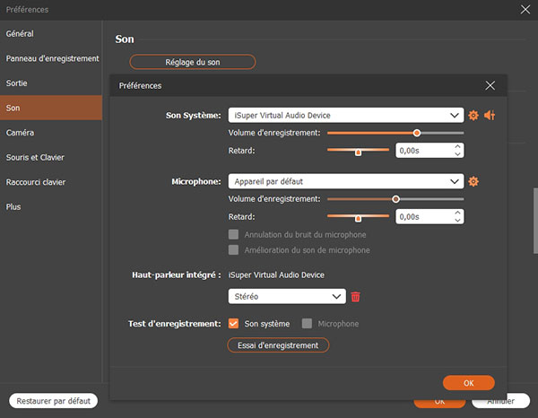 Réglages de l'enregistrement sur Aiseesoft Screen Recorder