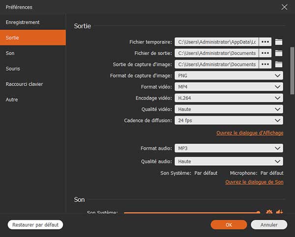 Sélectionnez les préférences de la vidéo