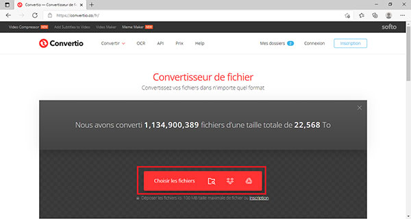 Ajouter des fichiers dans Convertio