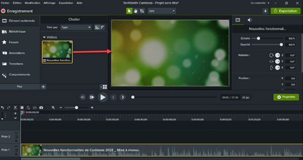 Importer la vidéo a rogner sur Camtasia