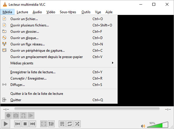 Le menu Média de VLC