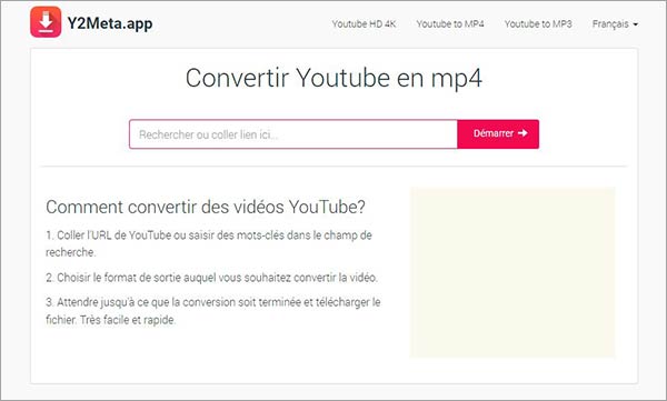 Convertir YouTube en MP4 avec Y2Meta.app