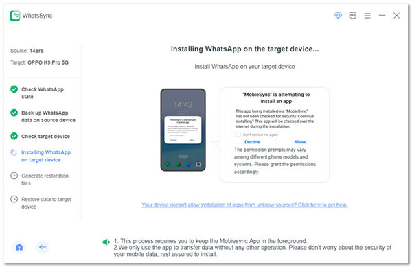 Installer WhatsApp sur l’appareil Cible