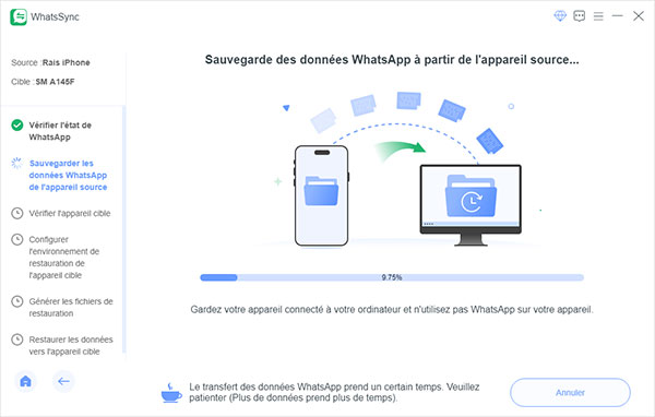 Sauvegarder les données WhatsApp de l’appareil source